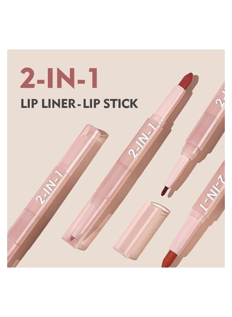 Lip Liner and Lipstick Set 6 Pcs Long Lasting Double Ended - Image 2