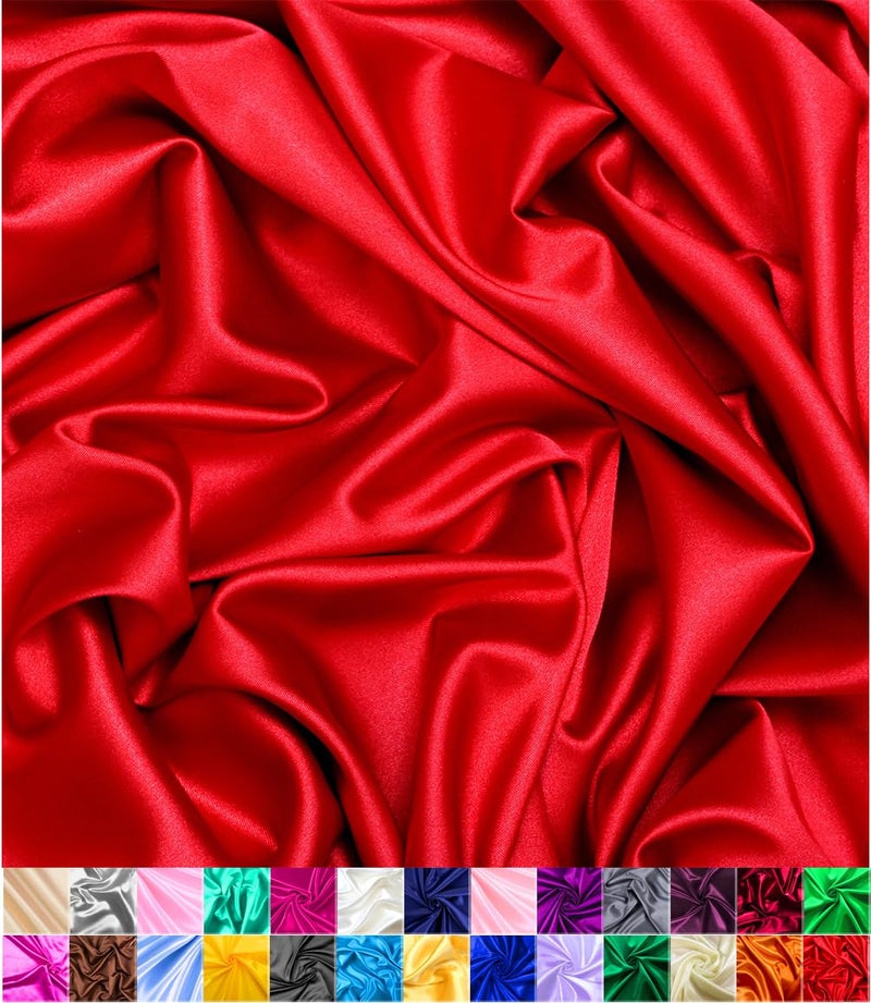 Satin Fabric Decoration Sewing Shiny Luxury 60 Wide Roll Metallic Shiny Upholstery Lining Drapery DIY Crafts Red 10 Yards