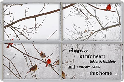 CSWLJS Cardinal Gifts Cardinal Decor Cardinal Bird out Side The Window a Big Piece of My Heart Lives in Heaven and Watches Over This Home Decor Sign 8 x 12 In - Image 1