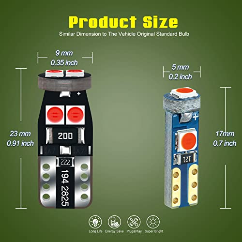 DODOFUN Red T5 PC74 PC37 PC118 T10 PC168 PC175 PC194 PC194R PC195 PC160 PC161 Instrument Cluster Light LED Bulb Replacement 37 74 73 2723 2721 158 168 194 2825 Dashboard Panel Gauge Indicator Lamp N Socket - Image 2
