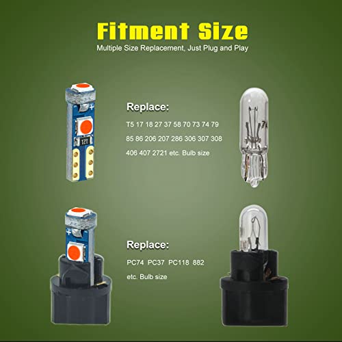 DODOFUN Red T5 PC74 PC37 PC118 T10 PC168 PC175 PC194 PC194R PC195 PC160 PC161 Instrument Cluster Light LED Bulb Replacement 37 74 73 2723 2721 158 168 194 2825 Dashboard Panel Gauge Indicator Lamp N Socket - Image 4