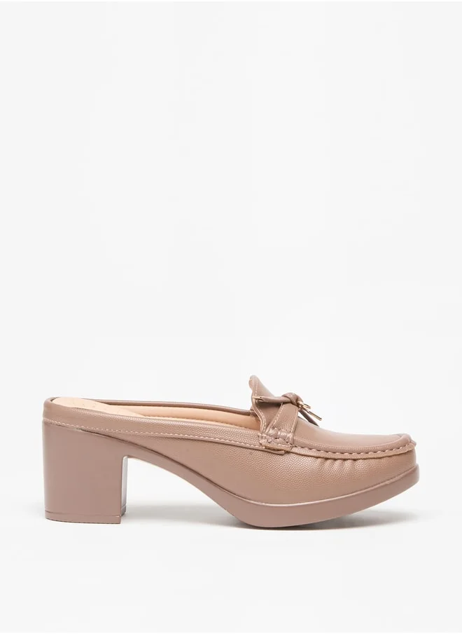 Flora Bella By Shoexpress Women's Solid Slip-On Mules with Block Heels and Tie-Up Detail