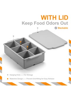 sokany Large Ice Cube Tray with Lid, Stackable Big Silicone Square Ice Cube Mold for Whiskey, Cocktails, Bourbon, Soups, Frozen Treats, Easy Release BPA Free (Grey)  - Image 2