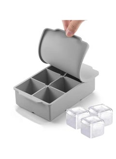sokany Large Ice Cube Tray with Lid, Stackable Big Silicone Square Ice Cube Mold for Whiskey, Cocktails, Bourbon, Soups, Frozen Treats, Easy Release BPA Free (Grey)  - Image 1