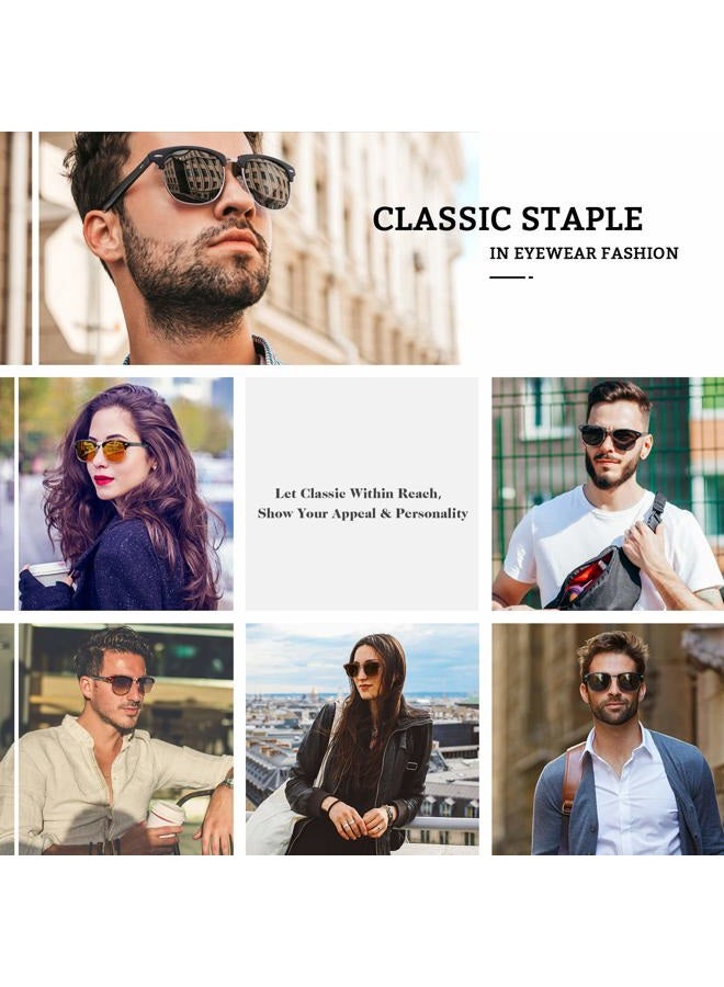 GQUEEN Classic Horn Rimmed Semi Rimless Polarized Sunglasses for Men Women GQO6, Classic Gradient Grey (Gold Edge丨cat 3), Medium - Image 2