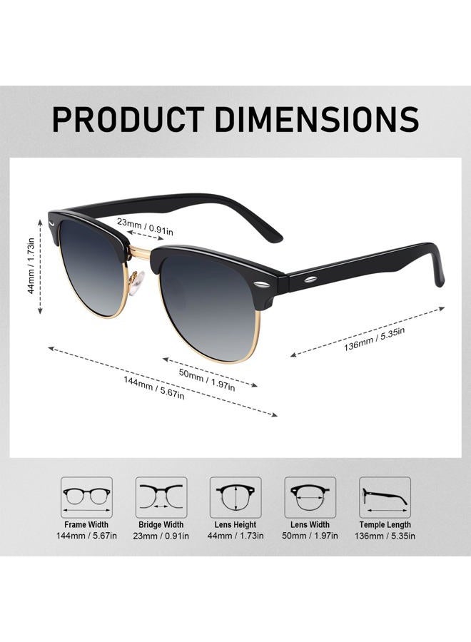 GQUEEN Classic Horn Rimmed Semi Rimless Polarized Sunglasses for Men Women GQO6, Classic Gradient Grey (Gold Edge丨cat 3), Medium - Image 5