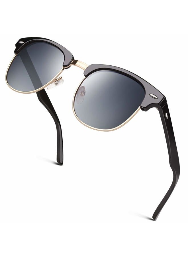 GQUEEN Classic Horn Rimmed Semi Rimless Polarized Sunglasses for Men Women GQO6, Classic Gradient Grey (Gold Edge丨cat 3), Medium - Image 1