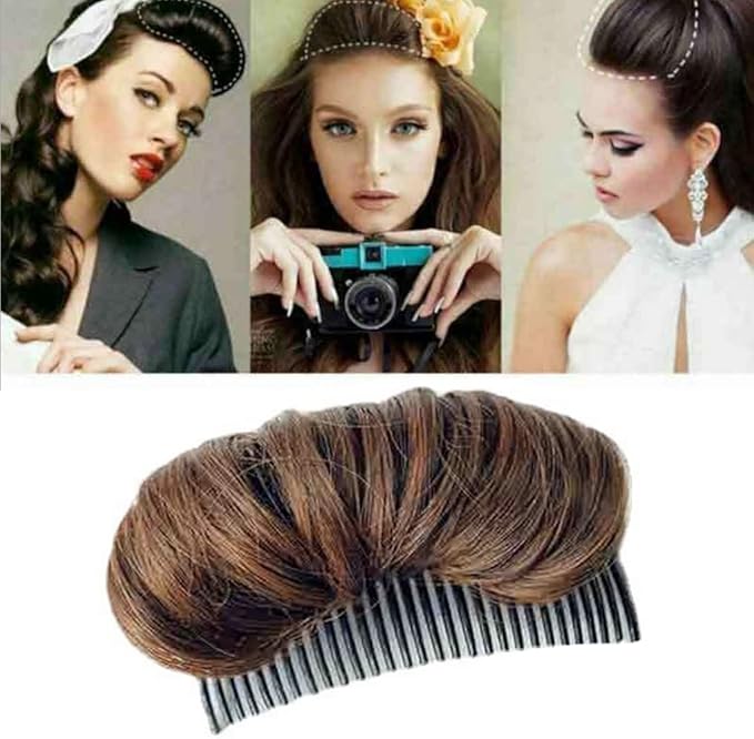Quupy Bump Up Comb Clip Bun Half Ball Head Coil Beehive Fluffy Hair Styler Insert Tool Volume Maker Styling Increased Pad Accessories for Women Girls Light Brown