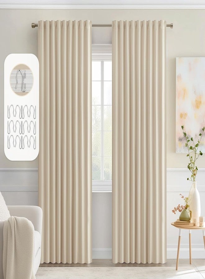 MIULEE Back Tab Cream Beige Curtains 84 Inch Length 2 Panels Set for Living Room Bedroom, Ivory Rod Pocket/Pinch Pleated Light Blocking Thermal Insulated Room Darkening Blackout Curtain 84 Inches Long - Image 1