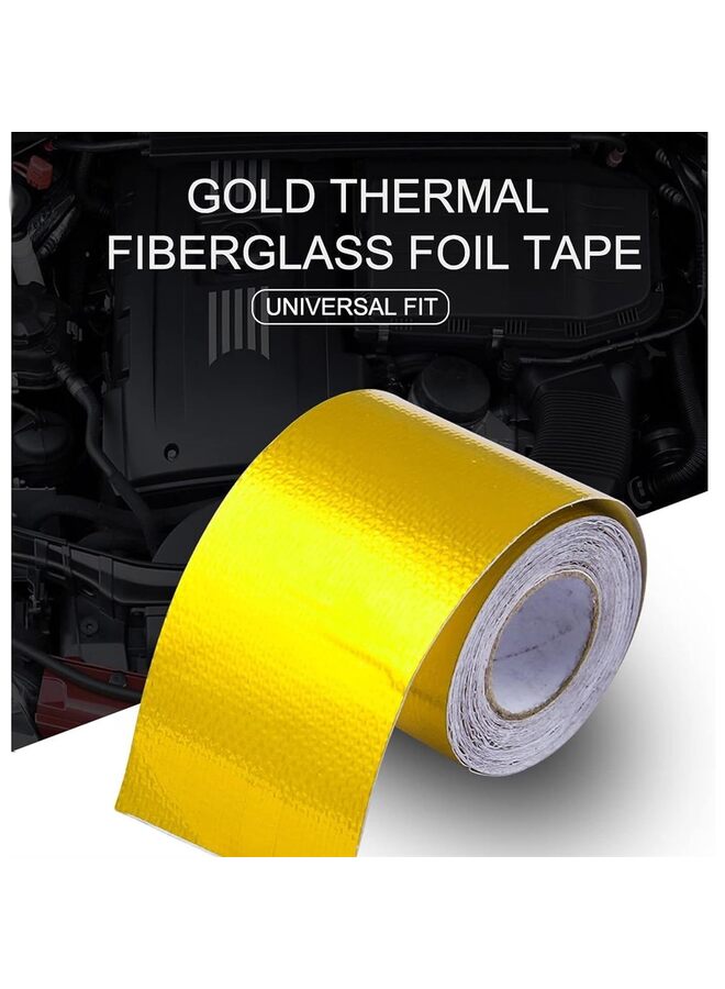 5 CM x 10M Gold Adhesive Heat Shield Reflective Tape Wrap Roll For Engine Bay Glass Fiber Heat Tape Packaging Roll For Car Intake Pipe Withstand 350? - Image 2