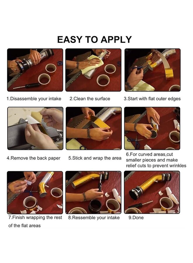 5 CM x 10M Gold Adhesive Heat Shield Reflective Tape Wrap Roll For Engine Bay Glass Fiber Heat Tape Packaging Roll For Car Intake Pipe Withstand 350? - Image 5