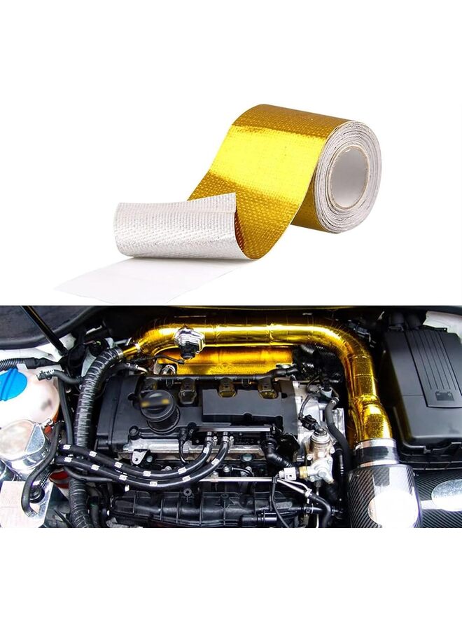 5 CM x 10M Gold Adhesive Heat Shield Reflective Tape Wrap Roll For Engine Bay Glass Fiber Heat Tape Packaging Roll For Car Intake Pipe Withstand 350? - Image 1