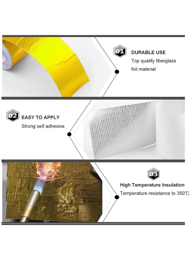 5 CM x 10M Gold Adhesive Heat Shield Reflective Tape Wrap Roll For Engine Bay Glass Fiber Heat Tape Packaging Roll For Car Intake Pipe Withstand 350? - Image 3