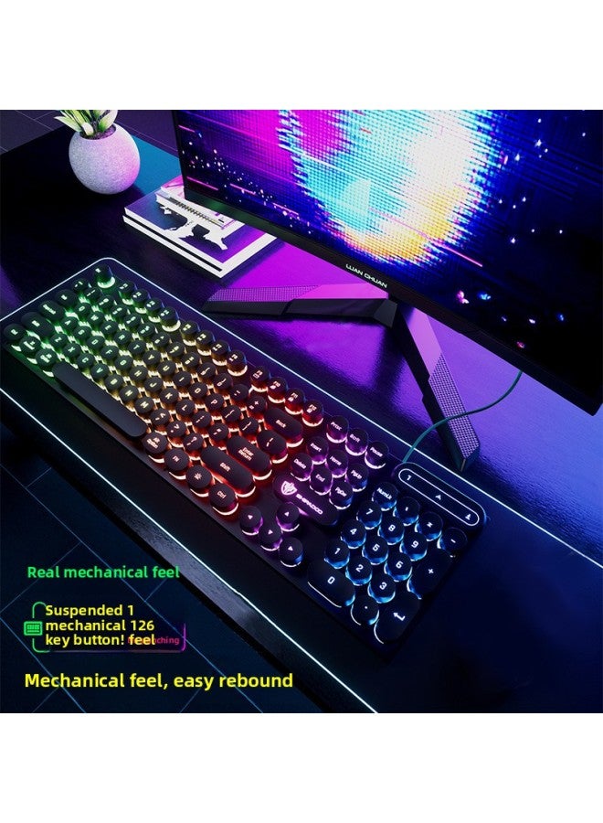 Mechanical Feel Keyboard Mouse Suit Wired E-sports Game Office Computer Notebook Desktop Steampunk Set-Color:Single Keyboard Character Rainbow Black Punk Keyboard-26 No Punch