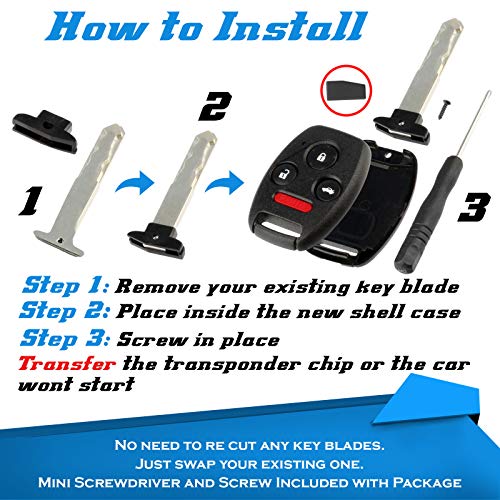 KeylessOption Replacement Key Fob Shell Case Kit for Honda Accord Civic CR-V Pilot (Blue) - Image 2