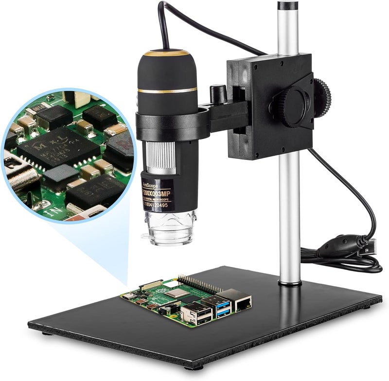 AmScope Amscope UTP200X003MP Digital 2MP USB Microscope 10X200X Magnification BuiltIn Eight LED Light Source Table Stand Includes Software CD Black  - Image 1