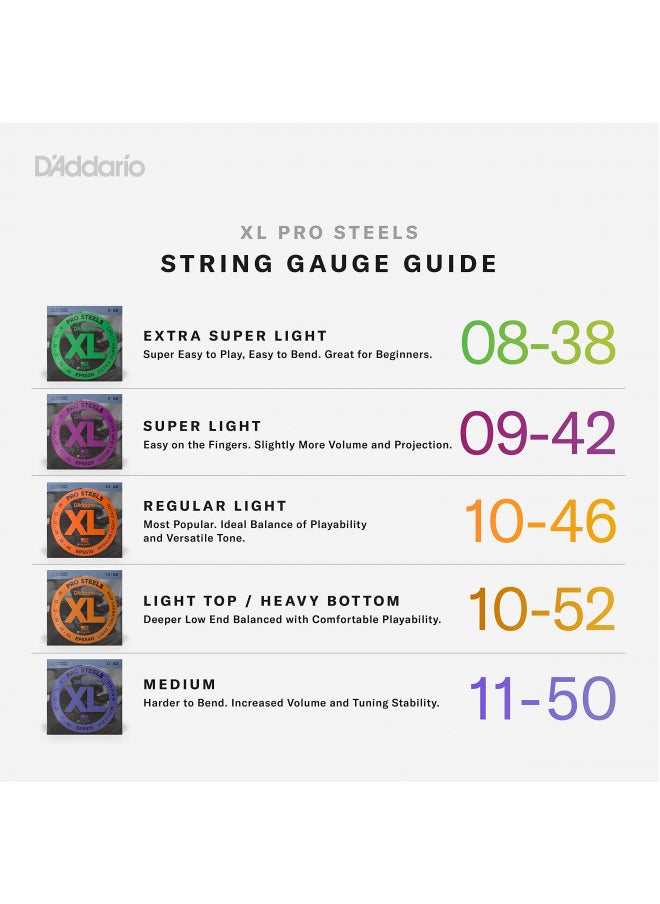 D'Addario Guitar Strings - ProSteels Electric Guitar Strings - Round Wound - Brighter, Crunchier, Increased Sustain - EPS520 - Super Light, 9-42