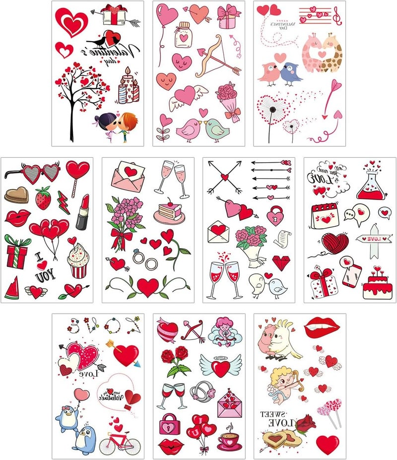 Valentines Day Temporary Tattoos 10 Sheets of Lovethemed Face and Body Stickers for Girls Adults Teens Cartoon Couple Confession Proposal Face and Arm Tattoo Stickers