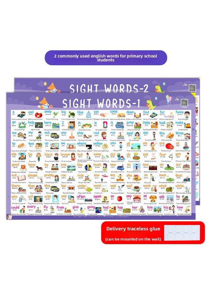 First Grade Word Recognition Wall Chart Children HD Primary School Students Chinese Second Volume Table Wall Sticker Word Table Practice Wall Chart Card-Specifications:Common English Word List (2)  - Image 1
