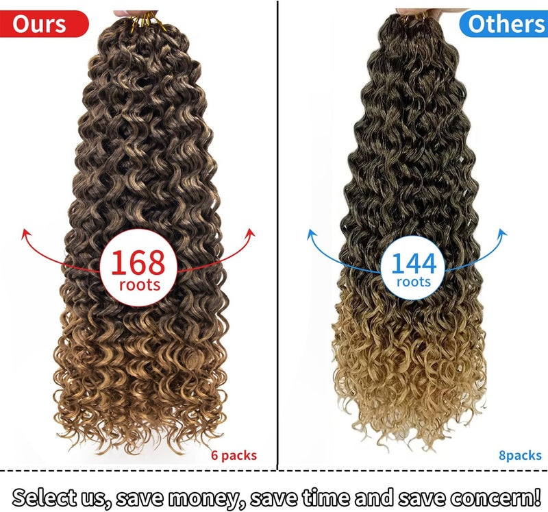 QRHSUKA شعر محبوك بنمط GoGo Curl للنساء السود، بتموجات مائية وشعر بشري مموج، إضافات شعر صناعية (طول 22 بوصة، عبوة تحتوي على 6 قطعات)، اللون T1B/27 - Image 5