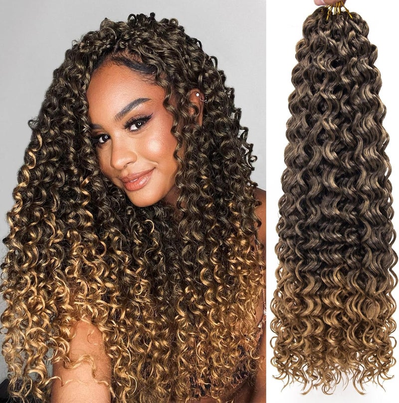 QRHSUKA شعر محبوك بنمط GoGo Curl للنساء السود، بتموجات مائية وشعر بشري مموج، إضافات شعر صناعية (طول 22 بوصة، عبوة تحتوي على 6 قطعات)، اللون T1B/27 - Image 1