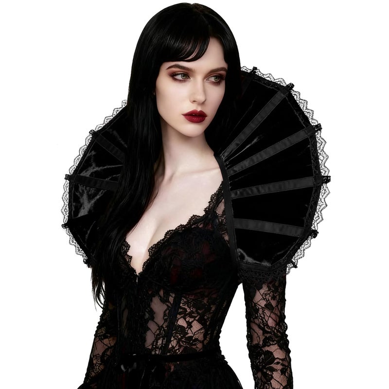 L'VOW Women Victorian Collar Gothic Stand Up Vampire Collar Halloween Masquerade Queen Cosplay(Black) - Image 1