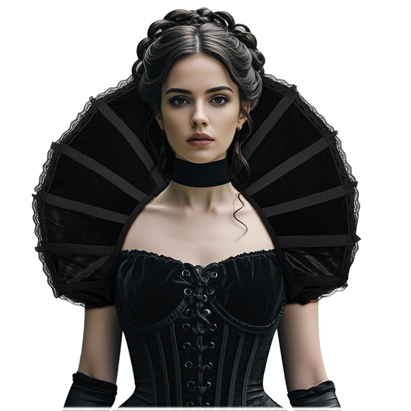 L'VOW Women Victorian Collar Gothic Stand Up Vampire Collar Halloween Masquerade Queen Cosplay(Black) - Image 2