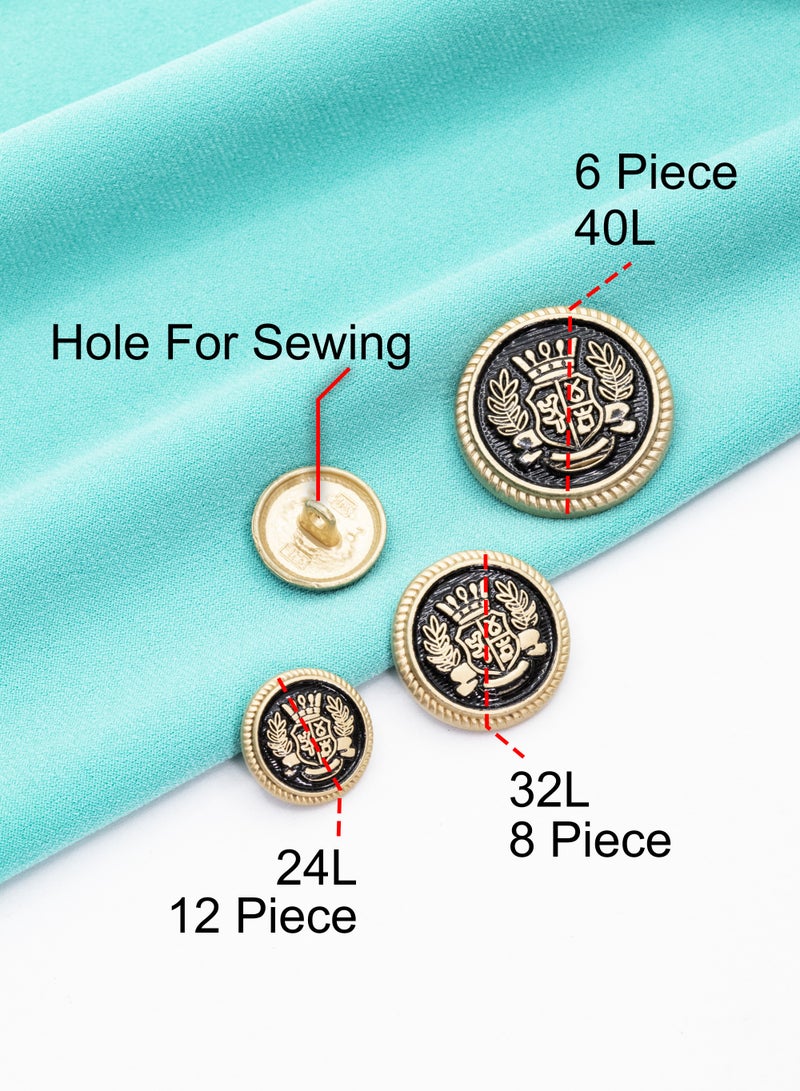 طقم أزرار معدنية مكون من 26 قطعة بتصميم تاج وغار، باللونين الذهبي والأسود - Image 2