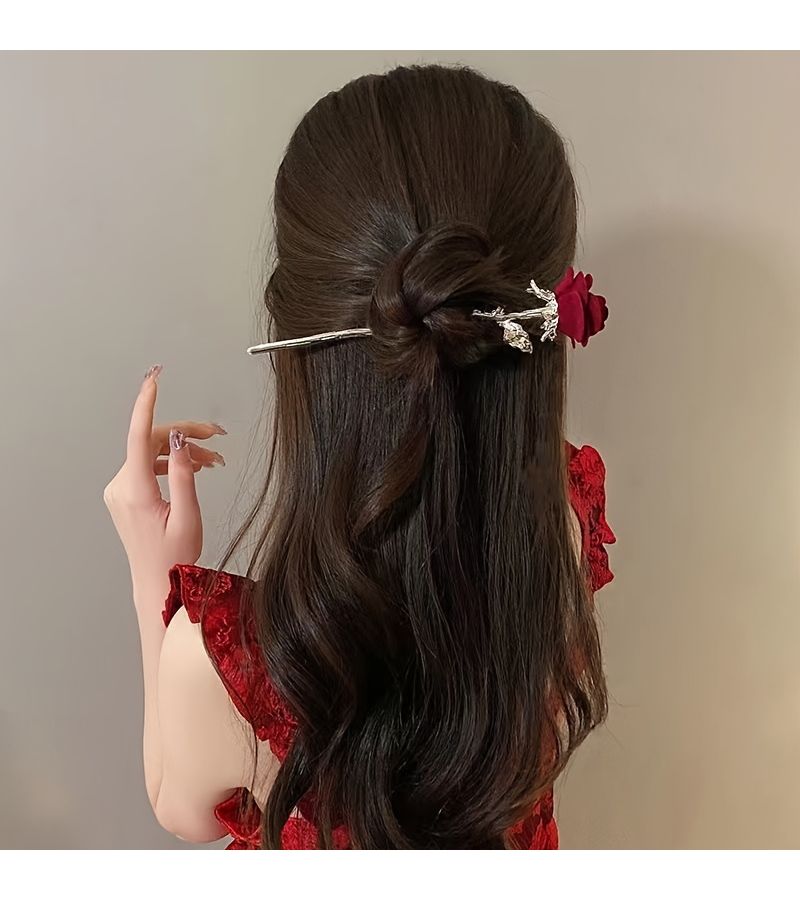 Golden Rose Alloy Hairpin Classic Elegant Floral Retro Daily Holiday Wedding Gift - Image 3