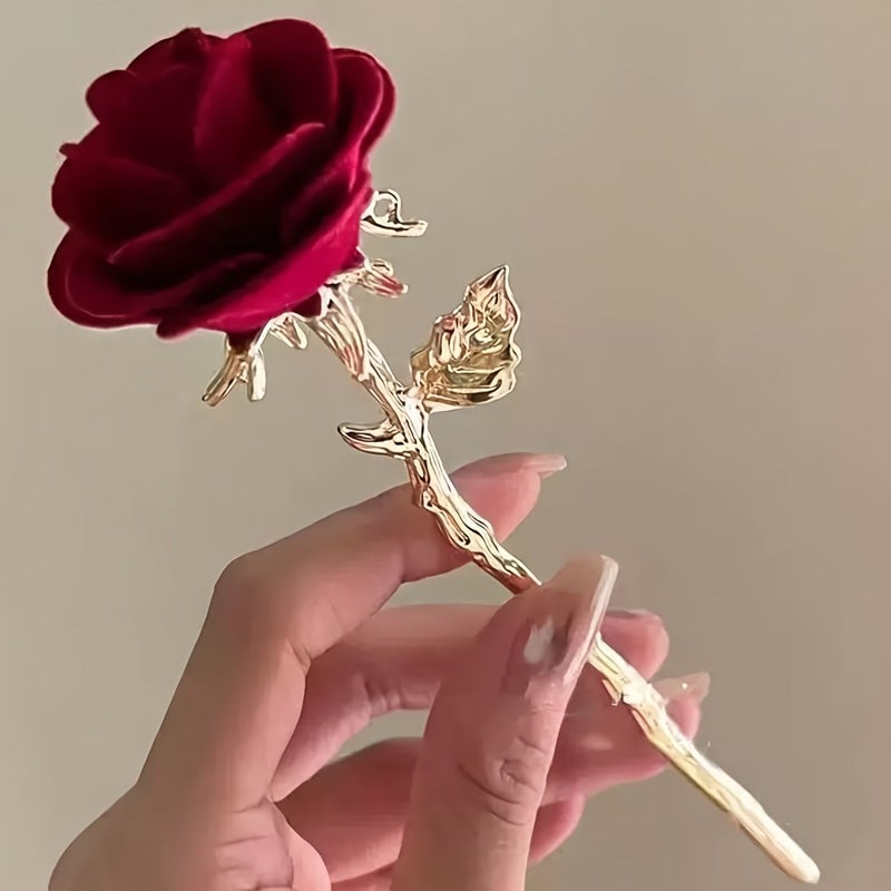Golden Rose Alloy Hairpin Classic Elegant Floral Retro Daily Holiday Wedding Gift - Image 2