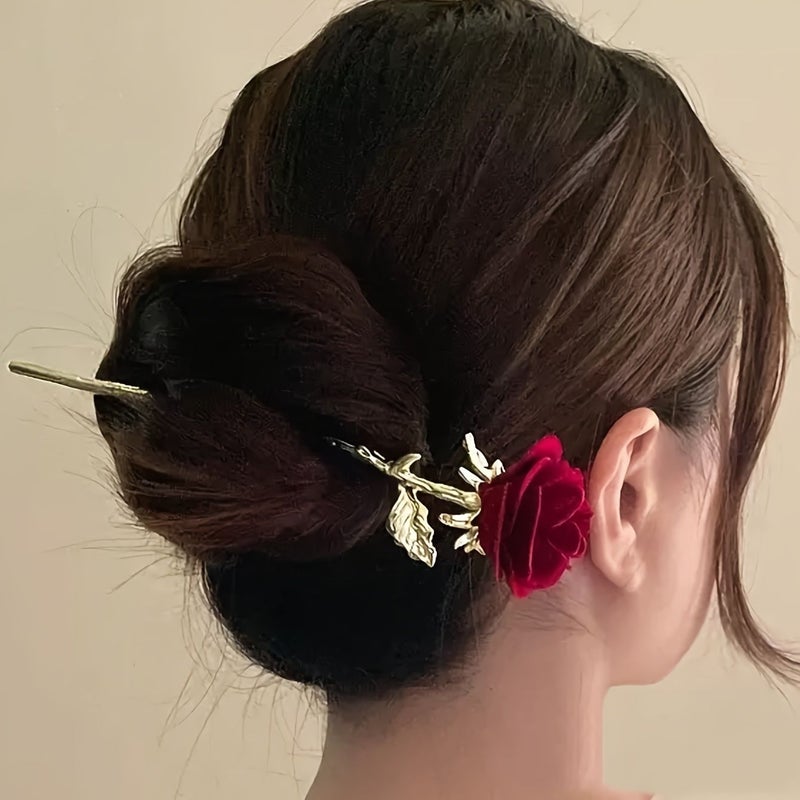 Golden Rose Alloy Hairpin Classic Elegant Floral Retro Daily Holiday Wedding Gift - Image 5