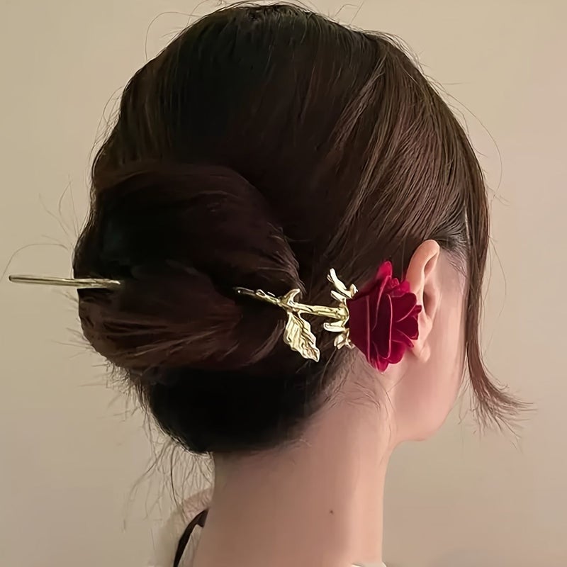 Golden Rose Alloy Hairpin Classic Elegant Floral Retro Daily Holiday Wedding Gift - Image 1