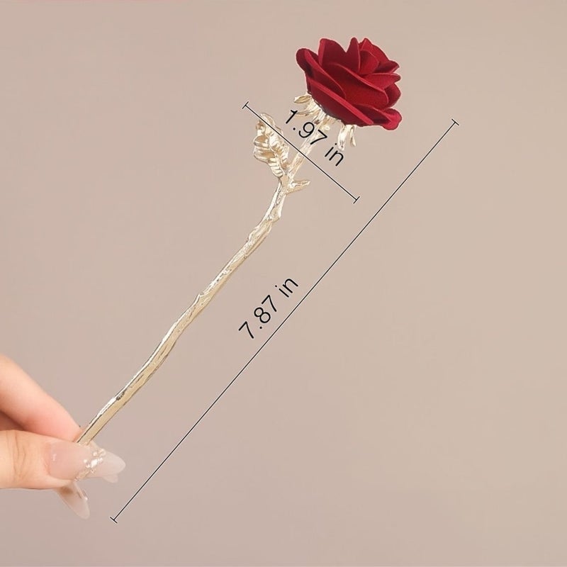 Golden Rose Alloy Hairpin Classic Elegant Floral Retro Daily Holiday Wedding Gift - Image 4