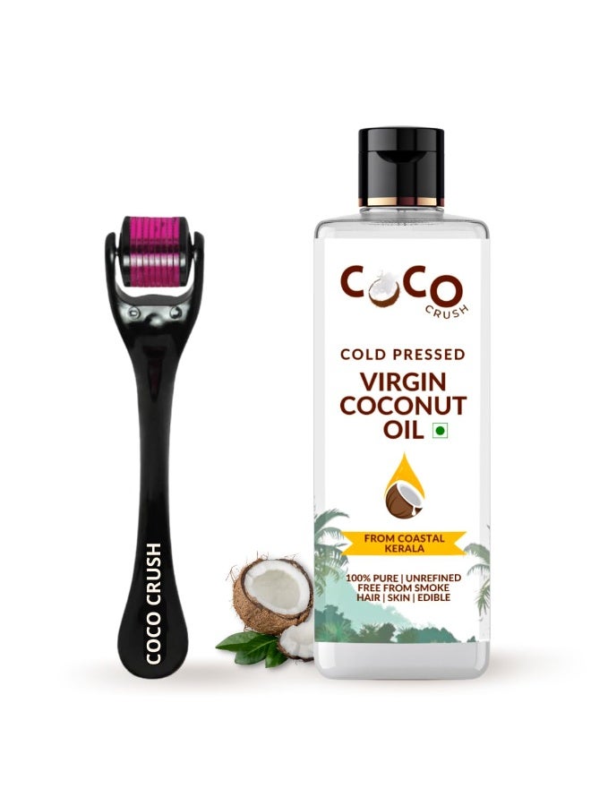 Coco Crush Cold-Pressed Virgin Coconut Hair Oil & Derma Roller Combo | Promotes Hair Growth, Deeply Nourishes Scalp & Improves Oil Absorption | For Men & Women (50ML+ROLLER) - Image 1