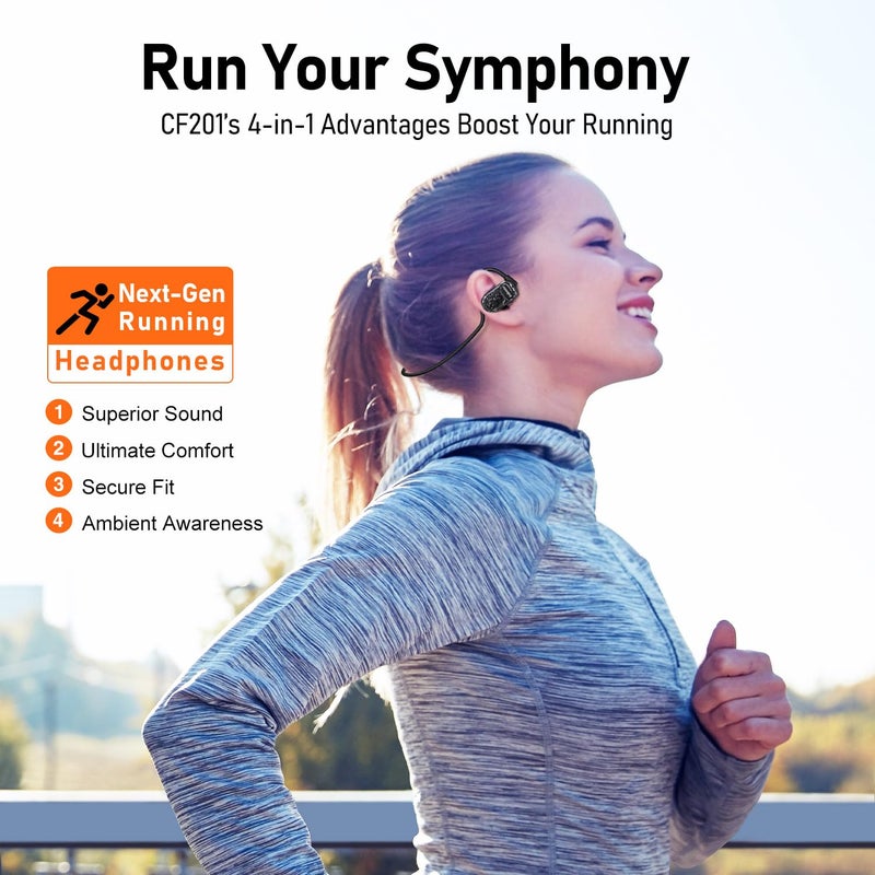 Audiovance OpenComfy CF201 Wireless Headphones for Running - Bluetooth Open-Ear Headphones for Sports Gym Workout - Superior Sound, Ultimate Comfor, Secure Fit, Ambient Awarenes. Black - Image 2