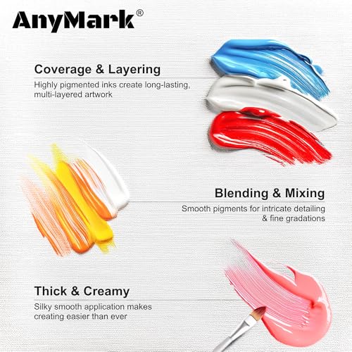 AnyMark Acrylic Paint Set, 24 Classic Colors with 10 Brushes, 2 fl oz/60ml Bottles, Art kit Painting Supplies for Kids Adults Canvas, Rock, Wood - Image 4