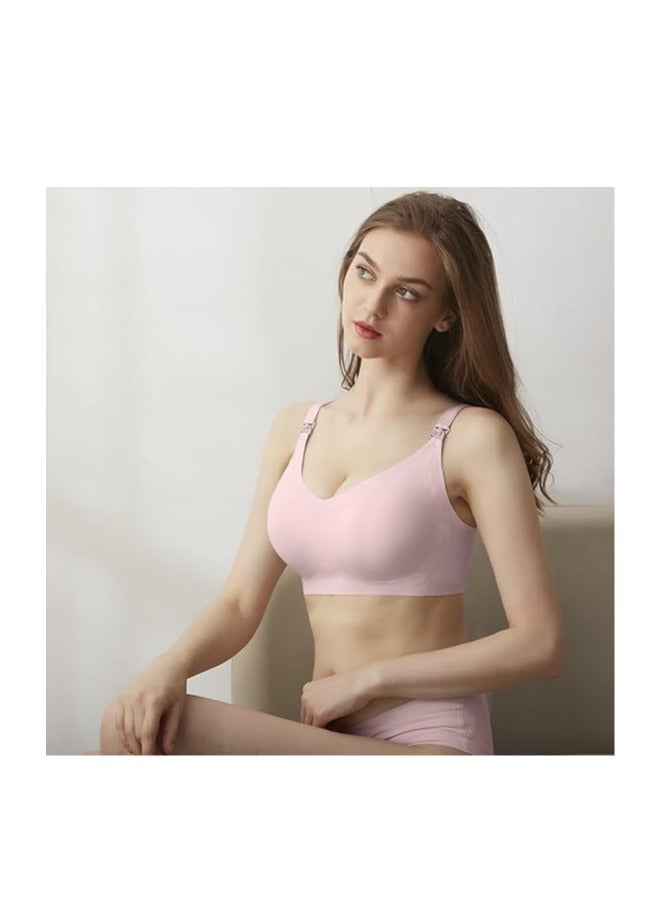 3 Nursing Bras for Breastfeeding and Maternity, Pregnancy Wireless Bralette for Active Moms, Black/Pink/Skin  - Image 2