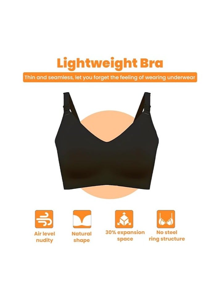3 Nursing Bras for Breastfeeding and Maternity, Pregnancy Wireless Bralette for Active Moms, Black/Pink/Skin  - Image 5