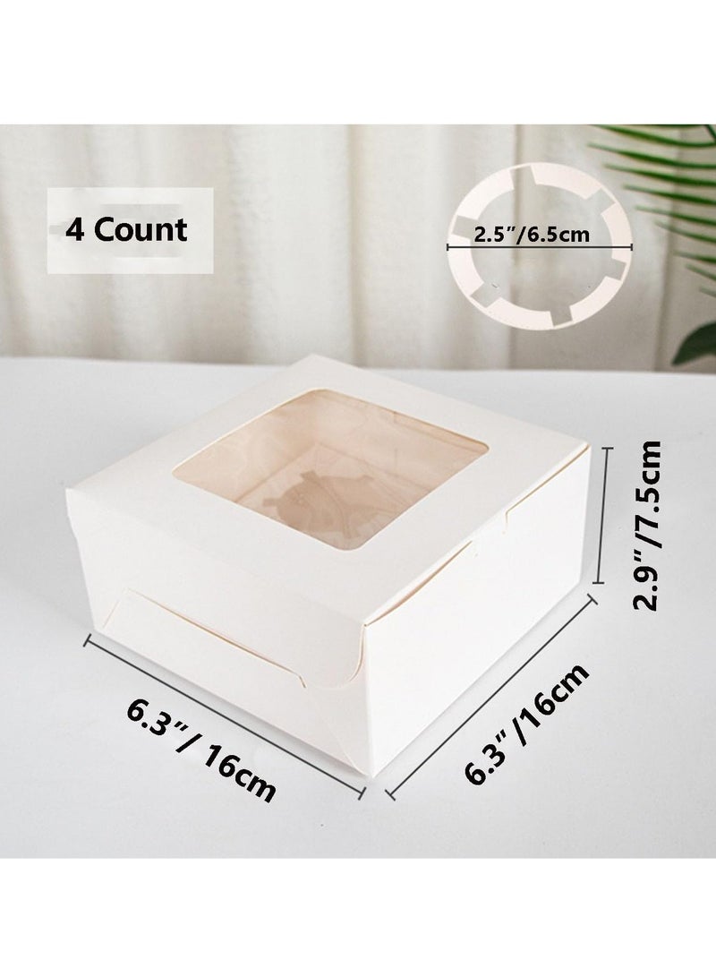 12-Piece Cupcake Boxes Set with Window, 4 Cavity White Cardboard Containers for Cupcakes, Muffins, Pastries, Bakery Packaging with Stickers - Image 3