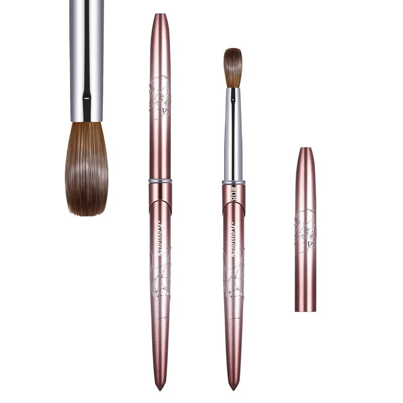 KEMEISI Acrylic Nail Brush Size 8,KEMEISI 100% Pure Kolinsky Nail Art Brushes Sturdy Handle Oval Shaped Acrylic Powder Nail Design Tools for Professional Manicure DIY Home Salon (Brown Gradient) 