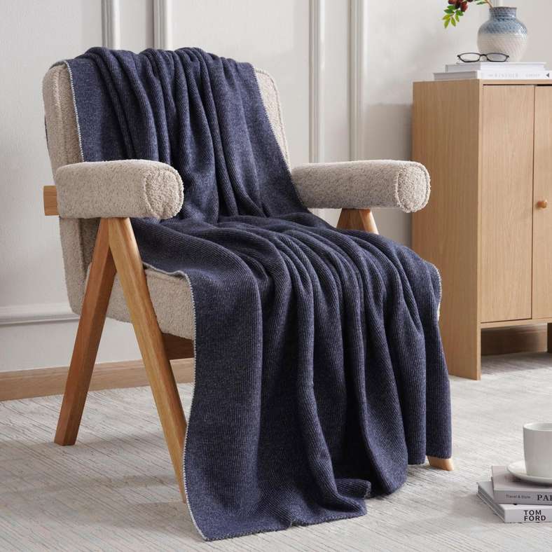 Pan Home Davos Cozy Reversible Throw 140x180cm - Indigo