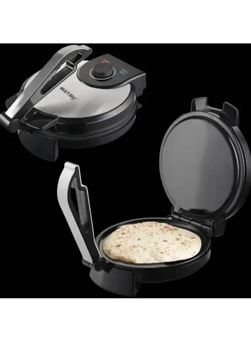 Generic MATSU 10-Inch Electric Roti Maker – 1200W Powerful Non-Stick Chapati Press with Durable Stainless Steel Body, Adjustable Temperature Control for Soft or Crispy Flatbreads, Dual Indicator Lights for Power & Ready Status, Safety Lock for Secure Use, Easy Cleaning Non-Stick Plates, Instruction Manual Included – 220-240V Black Kitchen Appliance for Quick Homemade Rotis, Parathas & More  - Image 2
