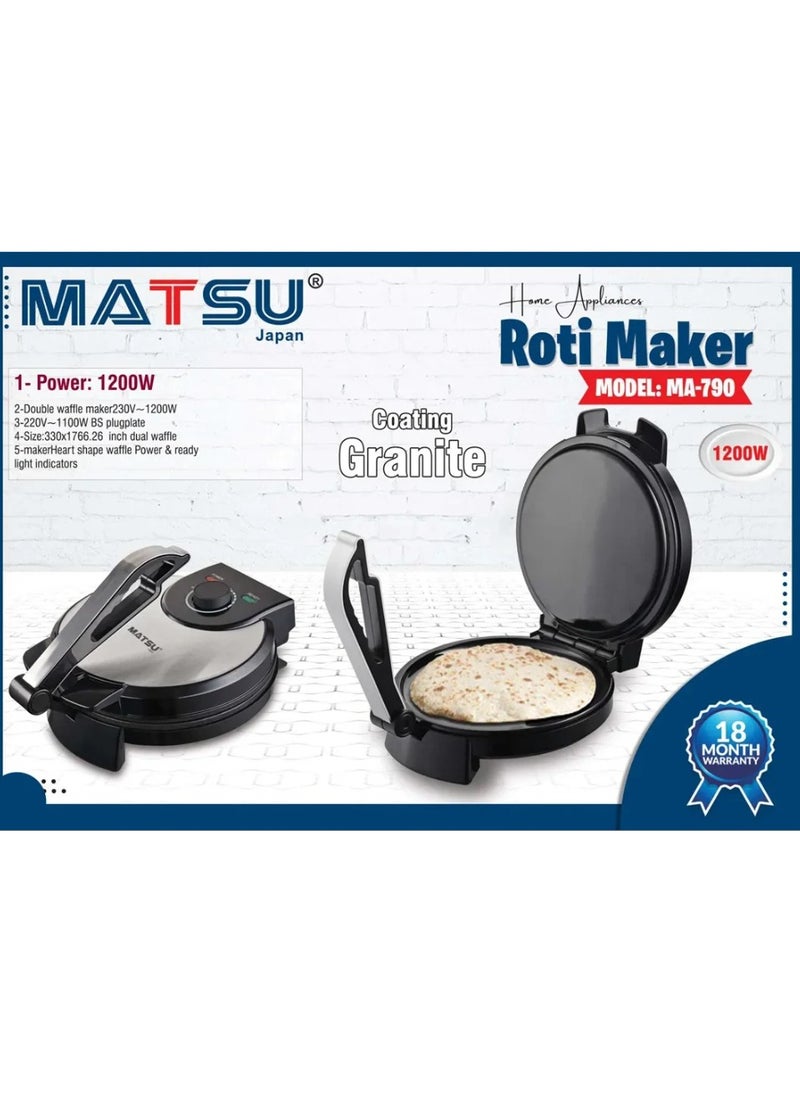 Generic MATSU 10-Inch Electric Roti Maker – 1200W Powerful Non-Stick Chapati Press with Durable Stainless Steel Body, Adjustable Temperature Control for Soft or Crispy Flatbreads, Dual Indicator Lights for Power & Ready Status, Safety Lock for Secure Use, Easy Cleaning Non-Stick Plates, Instruction Manual Included – 220-240V Black Kitchen Appliance for Quick Homemade Rotis, Parathas & More  - Image 3