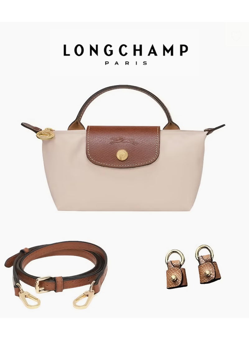 Longchamp women's Classic Fashion Versatile Mini Makeup Bag Handbag Shoulder Bag Handheld Small Bag Off White - Image 1
