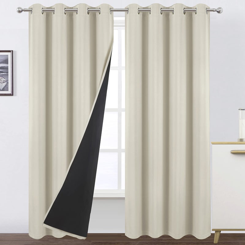 LEMOMO 100 Blackout Curtains with Black LinerLight Beige Curtains 52 x 84 InchSet of 2 Panels Thermal Insulated Room Darkening Curtains for Bedroom