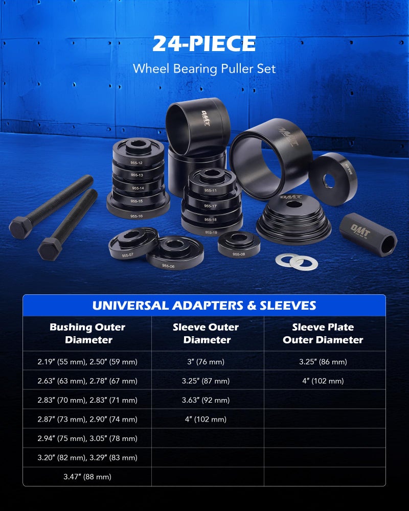 Orion Motor Tech Wheel Bearing Press Kit for Front Wheel Drive Bearing Removal & Installation, 24pc Wheel Bearing Puller Tool Set with Sliding Screws Universal Bushings Sleeves - Image 3