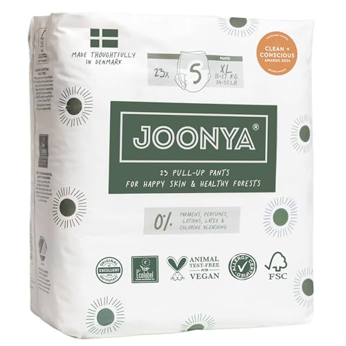 Joonya PullUp Pants Baby Diapers Size 5 XL 2437 lb 1 Bag of 23 Non Toxic EcoFriendly High Absorbency Overnight Use Ultra Slim Soft Made in Denmark - Image 1