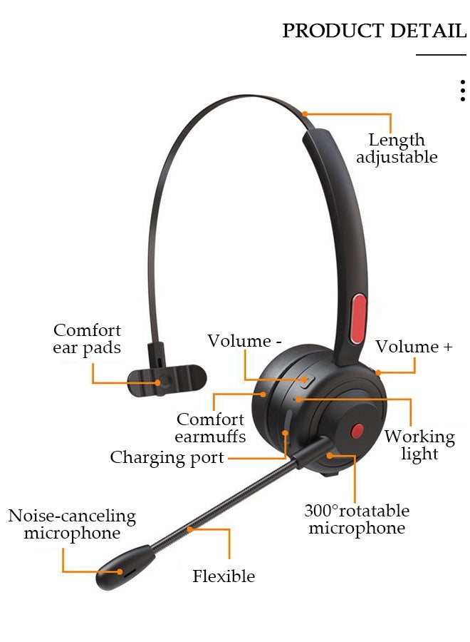 DUNISO Wireless Headset with Microphone Bluetooth Headphone with Noise Canceling Headphones for Office, Meetings, Chat, Call Centers Comfortable Over-Ear Headphones with Rotating Mic - Image 2