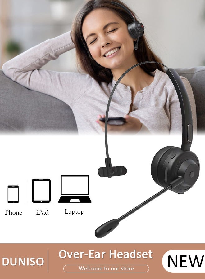 DUNISO Wireless Headset with Microphone Bluetooth Headphone with Noise Canceling Headphones for Office, Meetings, Chat, Call Centers Comfortable Over-Ear Headphones with Rotating Mic - Image 1