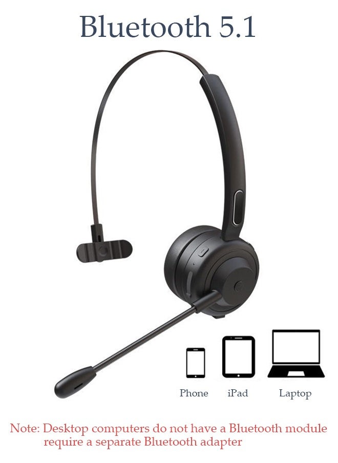 DUNISO - Wireless Headset with Microphone Bluetooth Headphone with Noise Canceling Headphones for Office, Meetings, Chat, Call Centers Comfortable Over-Ear Headphones with Rotating Mic - Image 1
